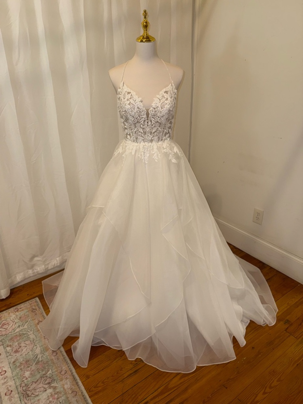 Christina Wu White Lace Appliqué Tulle Ball Gown Wedding Dress